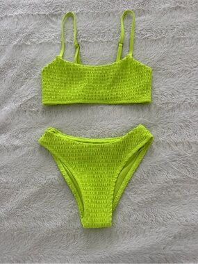 Mosmann Australia Neon Yellow Smocked Bikini Set - Two-Piece Swimwear, Size XS